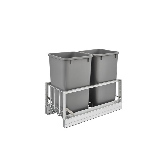 Rev-A-Shelf Rev-A-Shelf - Double 27 Quart Trash Can Pull Out with 2 Silver Trash Cans and Wire Basket 5349-1527DM-217